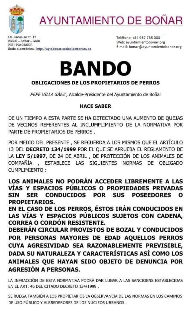 Bando - Obligaciones de los propietarios de Perros