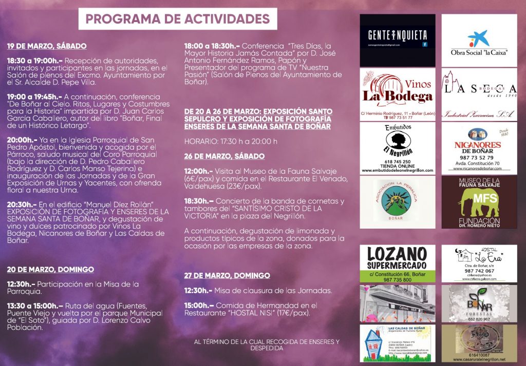 Programa de actividades de las XI Jornadas del Santo Sepulcro en la provincia de León.
