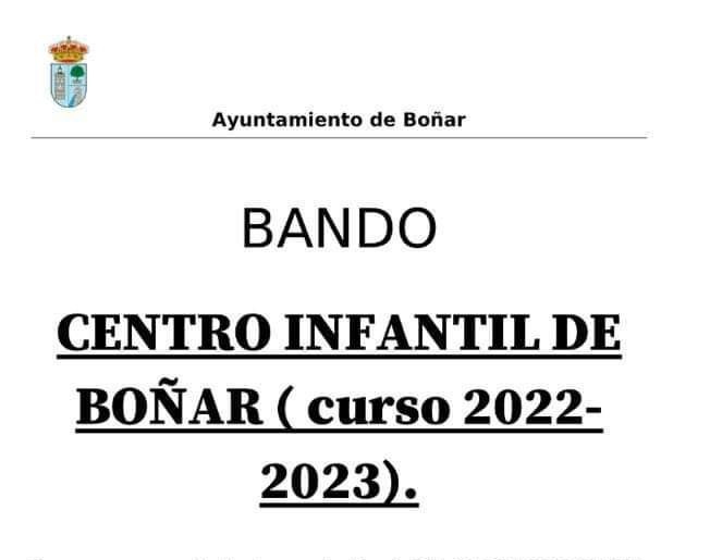 Bando – Centro infantil de Boñar Curso 2022-2023