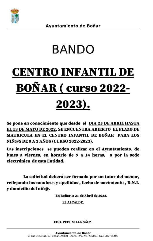 Bando - Centro infantil de Boñar Curso 2022-2023