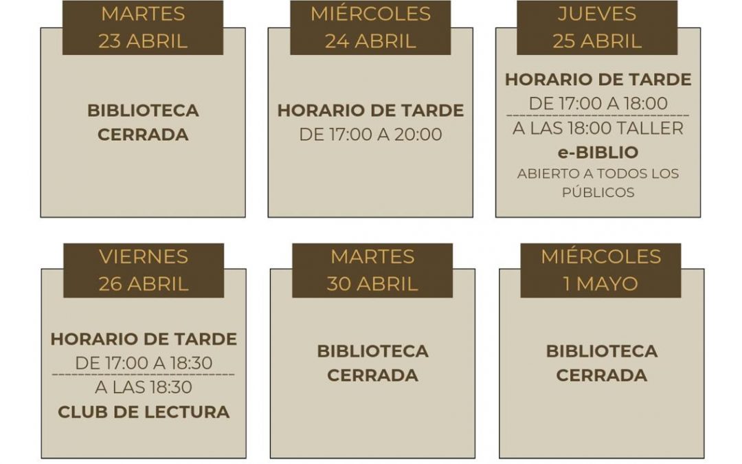 Horario Biblioteca  municipal de Boñar abril-mayo 2024